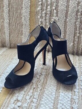 LK Bennett Alma Black Suede Open-Toe Stiletto Sandals